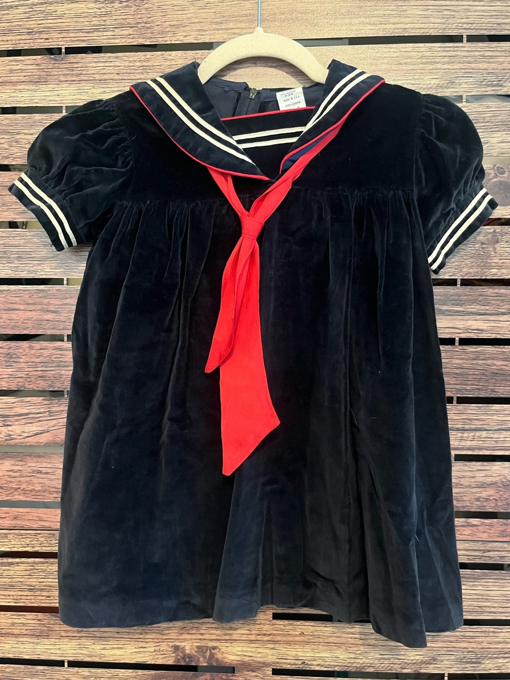 Vintage Navy Blue Girl’s Velvet Sailor Dress Size 6